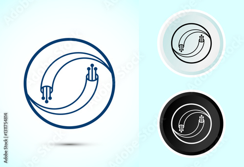 Fiber optic cable icon design illustration. Electric wire sign, digital internet, Color black and white