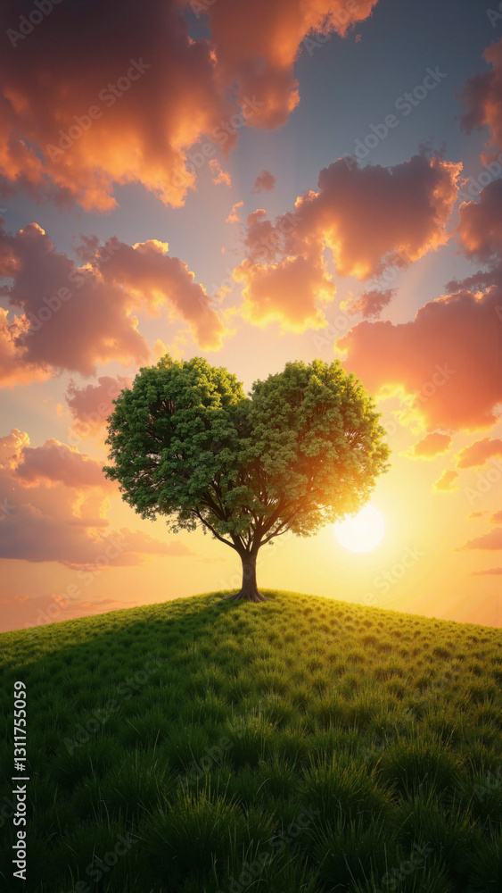 A Heart-Shaped Tree at Sunset: Perfect for Romantic Marketing, Wedding Promotions, and Love-Themed Content A Heart-Shaped Tree at Sunset: Perfect for Romantic Marketing, Wedding Promotions, and Love-Themed Content