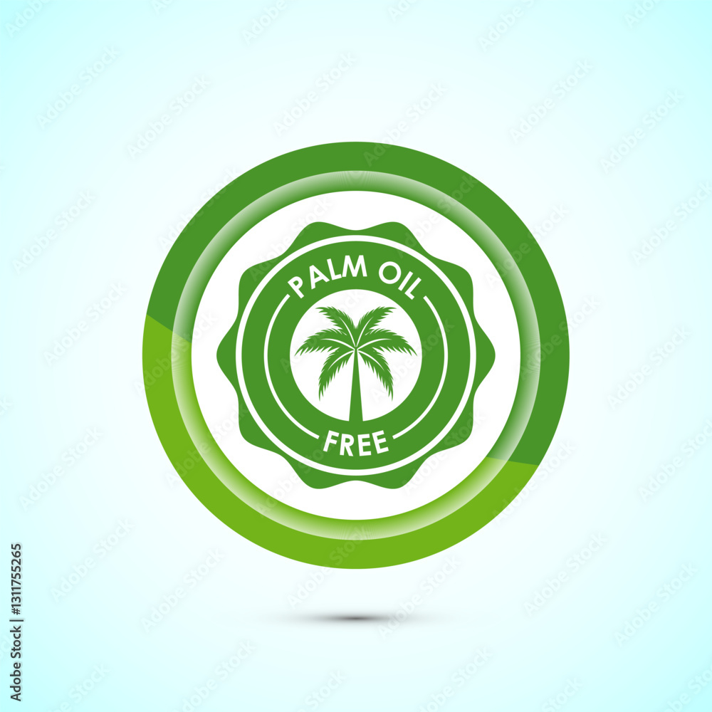 Palm oil free icon design illustration, No palm oil sign, healthy organic food, Green color button design Palm oil free icon design illustration, No palm oil sign, healthy organic food, Green color button design