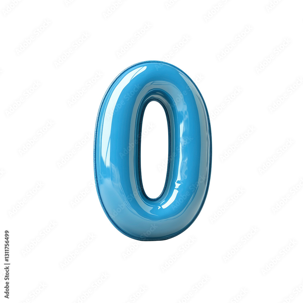 Glossy Blue Number Zero, 3D Rendered Digit Glossy Blue Number Zero, 3D Rendered Digit