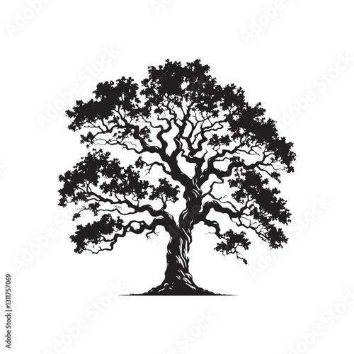 Chinkapin Oak Tree Silhouette - Chinkapin Oak Tree Vector - Minimalist Tree Design - Tree art - Tree Illustration.