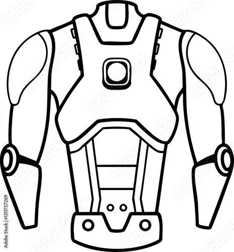 A detailed illustration of a robotic exoskeleton torso designed for strength and support, featuring a sleek, modern look.