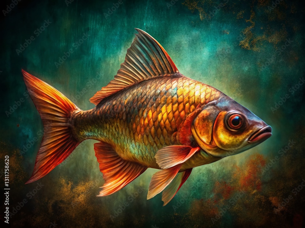 Fototapeta premium Vintage Elegant Fish Design Dark Brushstrokes Background - Stock Photo