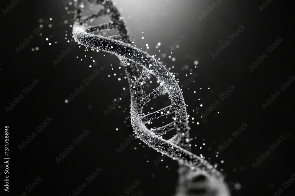 A digitally rendered depiction of a spiraling DNA structure A digitally rendered depiction of a spiraling DNA structure