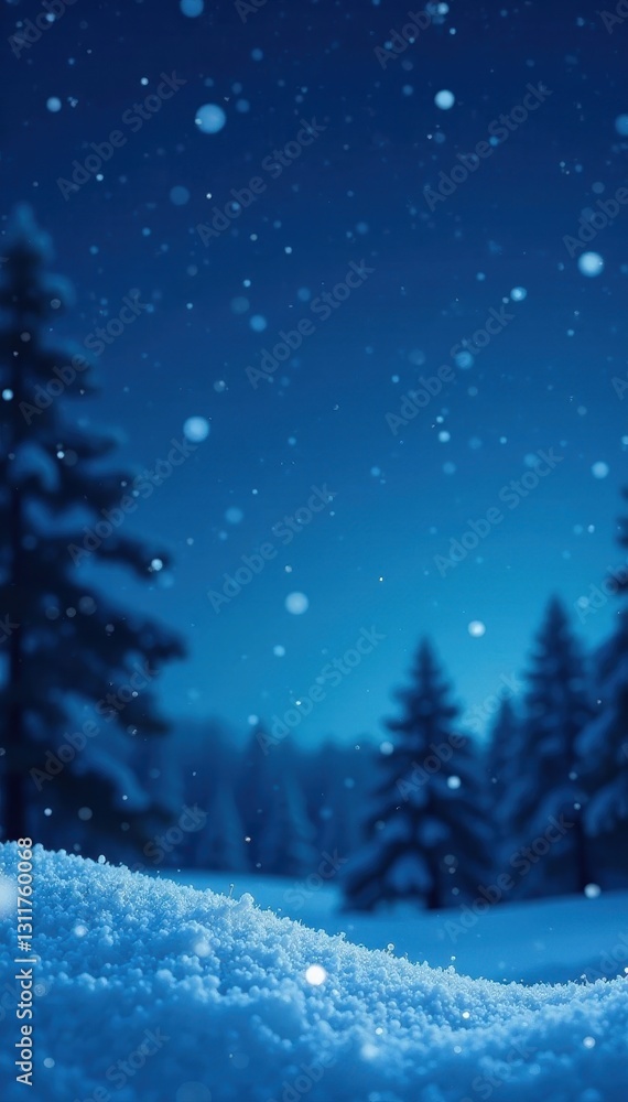 Obraz premium Shimmering snowflakes fall on a deep blue winter night sky , xmas, blue, festive