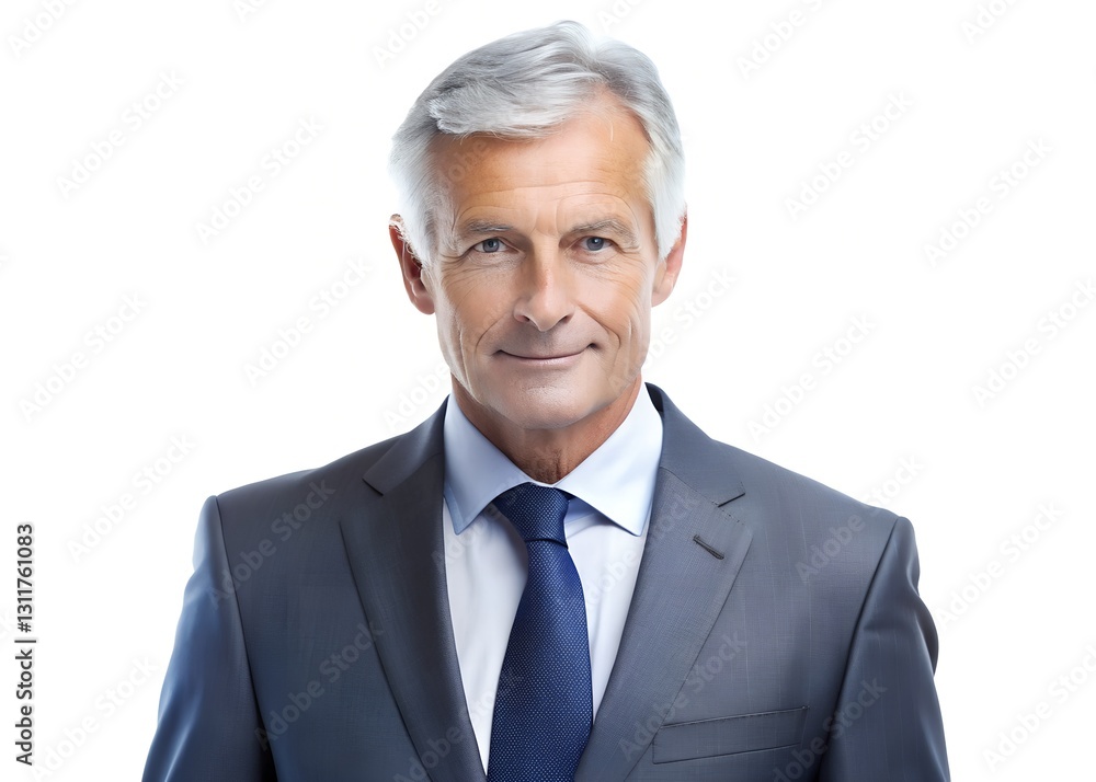 Senior manager in a formal business outfit, authoritative and experienced expression, slight confident smirk, isolated on a white background Senior manager in a formal business outfit, authoritative and experienced expression, slight confident smirk, isolated on a white background