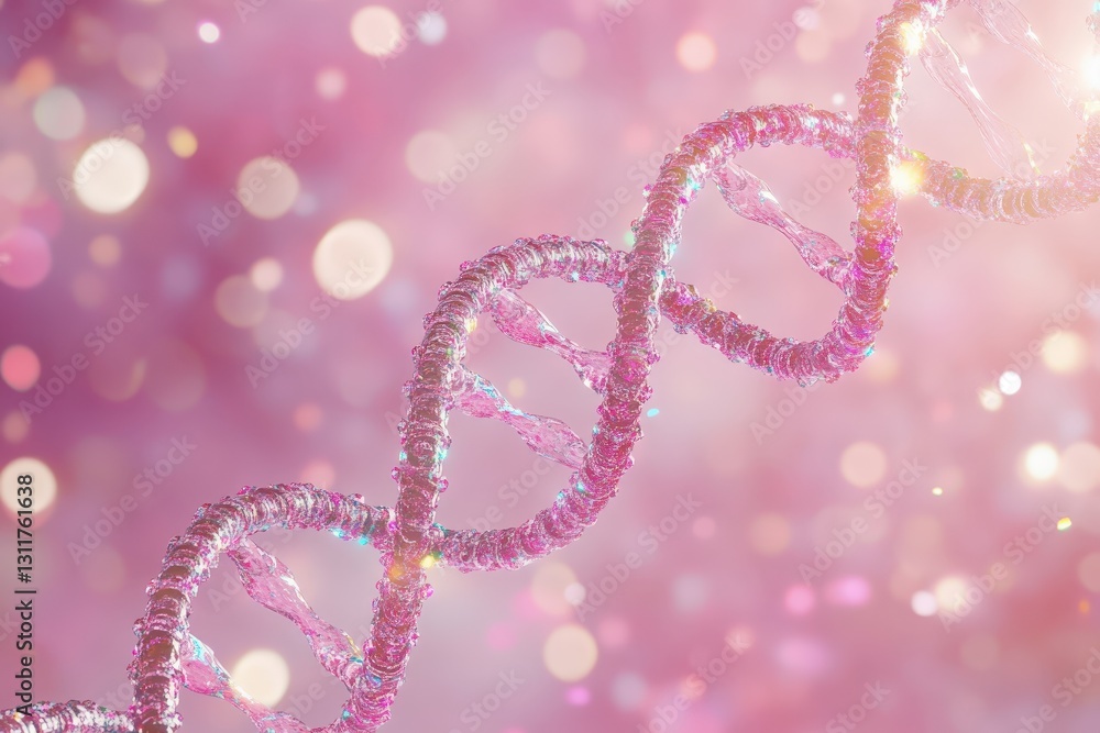 A rendered representation of a DNA double helix in pink A rendered representation of a DNA double helix in pink