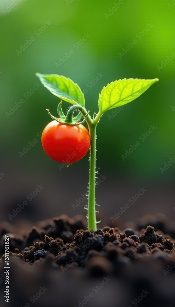 Tiny tomato seedling, cotyledons and first leaves unfurl, agriculture, organic, eco Tiny tomato seedling, cotyledons and first leaves unfurl, agriculture, organic, eco