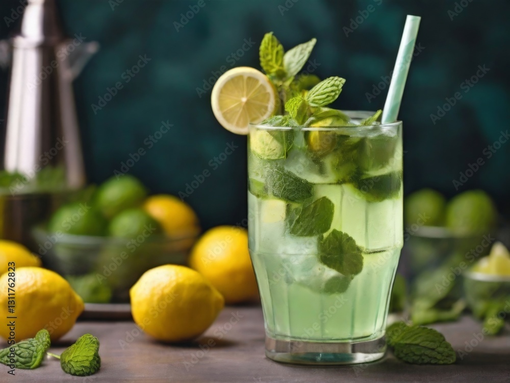 morning refreshing mojito with lemon and mint in a gla morning refreshing mojito with lemon and mint in a gla