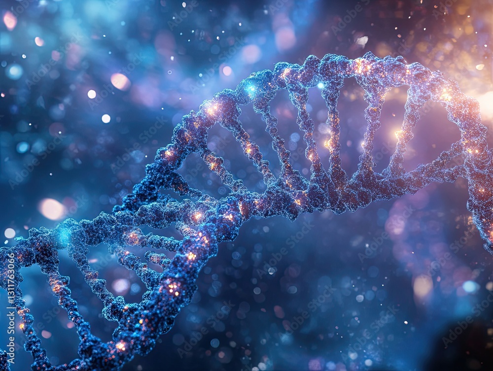 Illuminated DNA strand, The Blueprint of Life in a Cosmic Nebula Illuminated DNA strand, The Blueprint of Life in a Cosmic Nebula