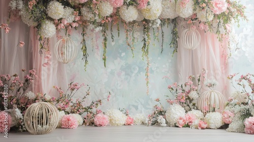Romantic Floral Backdrop: A Dreamy Pink and White Flower Paradise