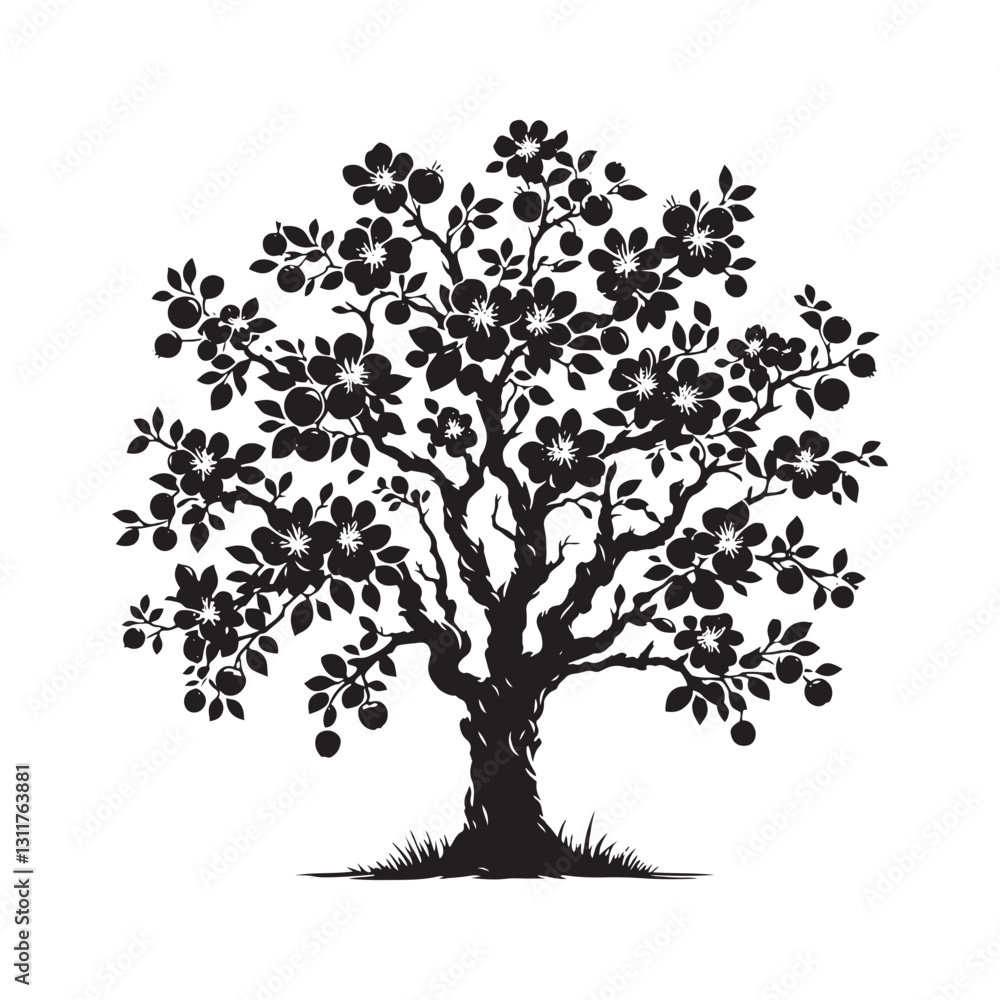 Obraz premium Crabapple Tree Silhouette - Tree Design - Crabapple tree Vector - Illustration of Crabapple Tree.