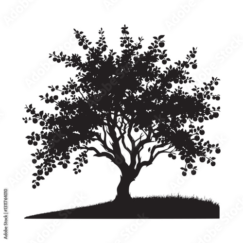 Crabapple Tree Silhouette - Tree Design - Crabapple tree Vector - Illustration of Crabapple Tree.