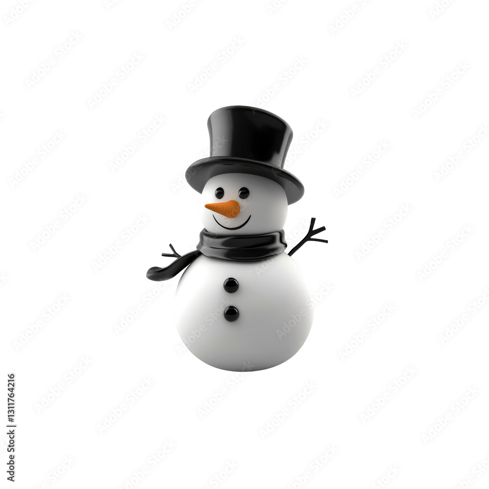 Cheerful 3D Rendered Snowman with Top Hat and Scarf - Festive Winter Character Cheerful 3D Rendered Snowman with Top Hat and Scarf - Festive Winter Character
