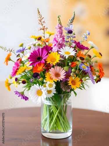Wallpaper Mural  A vibrant and colorful bouquet of wildflowers in a clear glass vase, showcasing a beautiful spring arrangement of nature s finest Torontodigital.ca