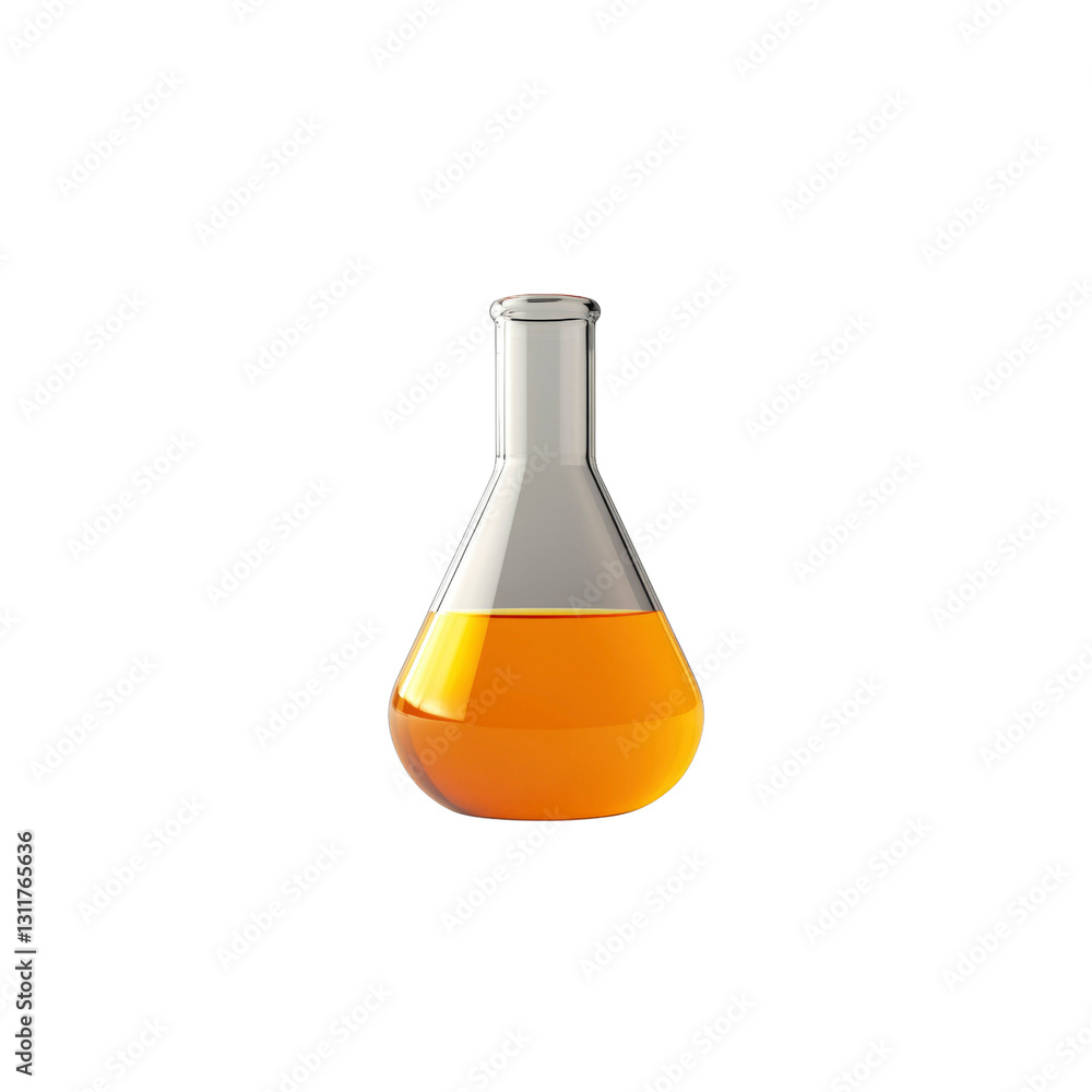 Amber Liquid in Erlenmeyer Flask, Scientific Experiment, Laboratory Research Amber Liquid in Erlenmeyer Flask, Scientific Experiment, Laboratory Research