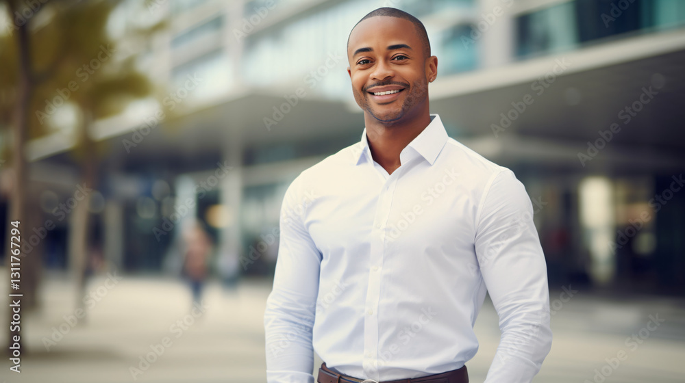 Fototapeta premium A handsome African-American business man wearing a shirt, with space for text or a message.