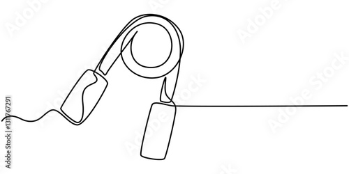 Single continuous line drawing spring expander for hand, sketch, hand trainer, sports equipment, bodybuilding, for muscle formation, spring expander continuous one line drawing.