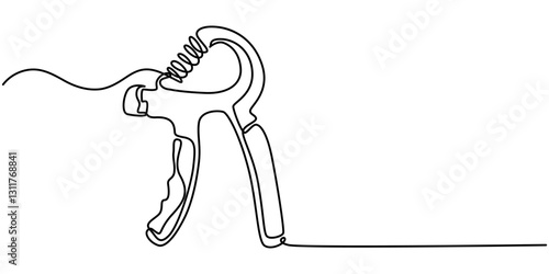 Single continuous line drawing spring expander for hand, sketch, hand trainer, sports equipment, bodybuilding, for muscle formation, spring expander continuous one line drawing.
