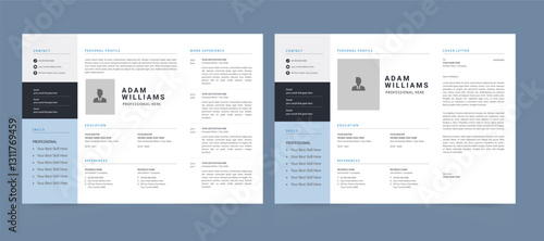 Minimalist resume and cover letter layout design. Professional resume cv template. 
