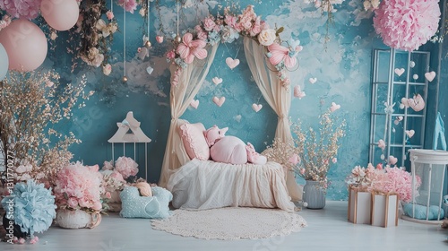 Enchanted Baby Girl's Nursery Photoshoot Backdrop: A Dreamy Pastel Wonderland
