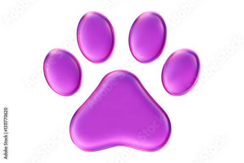 3d neon or holographic pet paw. Stock vector illustration on isolated background.