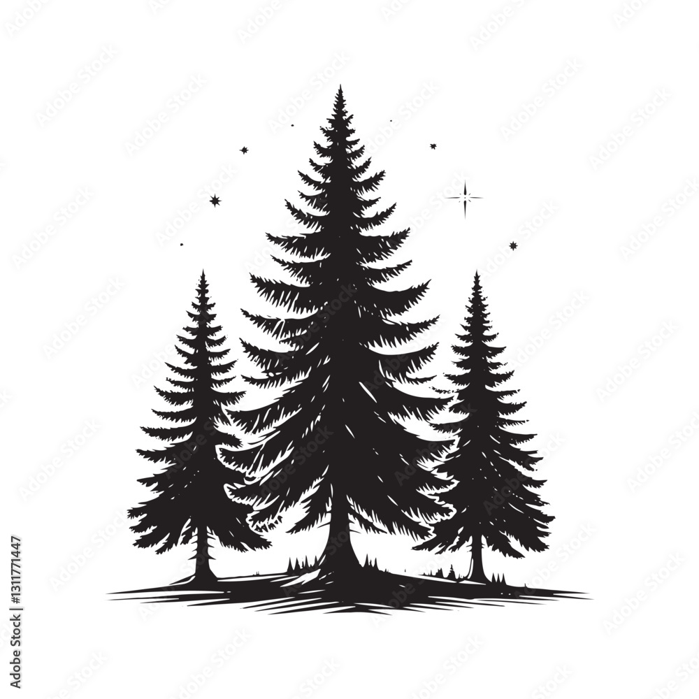 Obraz premium Douglas Tree Silhouette - Minimalist Tree Design - Douglas Tree Vector - Illustration of Douglas Tree.