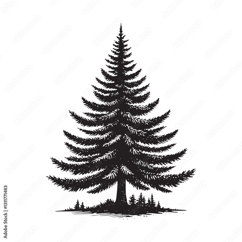 Obraz premium Douglas Tree Silhouette - Minimalist Tree Design - Douglas Tree Vector - Illustration of Douglas Tree.