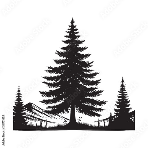 Douglas Tree Silhouette - Minimalist Tree Design - Douglas Tree Vector - Illustration of Douglas Tree.