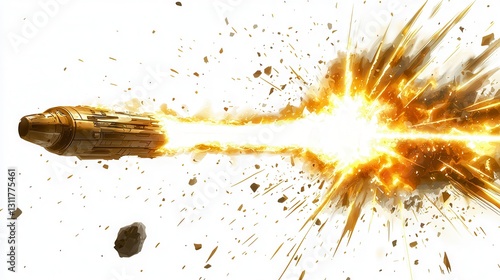 Golden Projectile Explosion on White