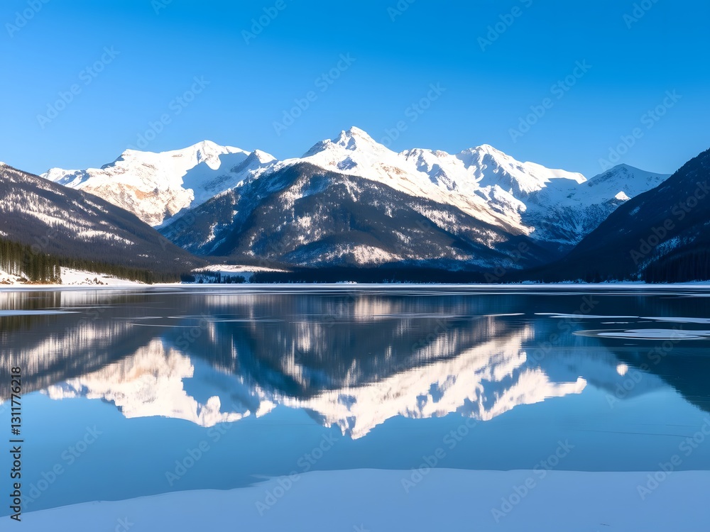 custom made wallpaper toronto digital Frozen Lake Reflects Snow Capped Alpine Mountains in the Winter