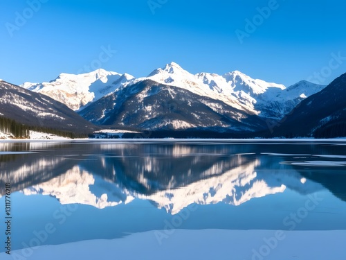 Wallpaper Mural  Frozen Lake Reflects Snow Capped Alpine Mountains in the Winter Torontodigital.ca