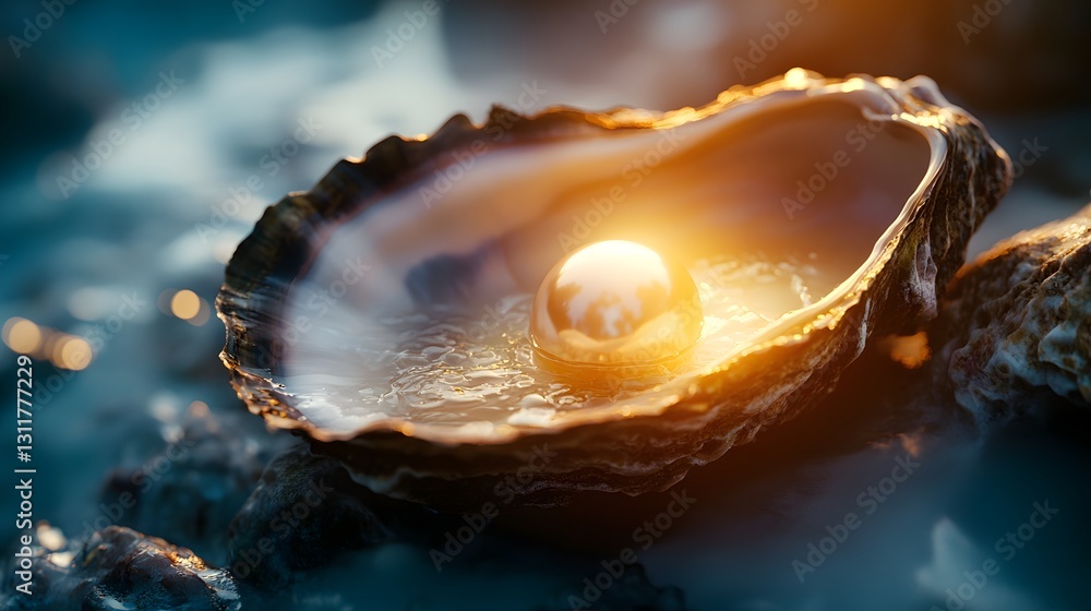 Stunning Freshwater Pearl in an Open Oyster Shell on Seaside Stunning Freshwater Pearl in an Open Oyster Shell on Seaside