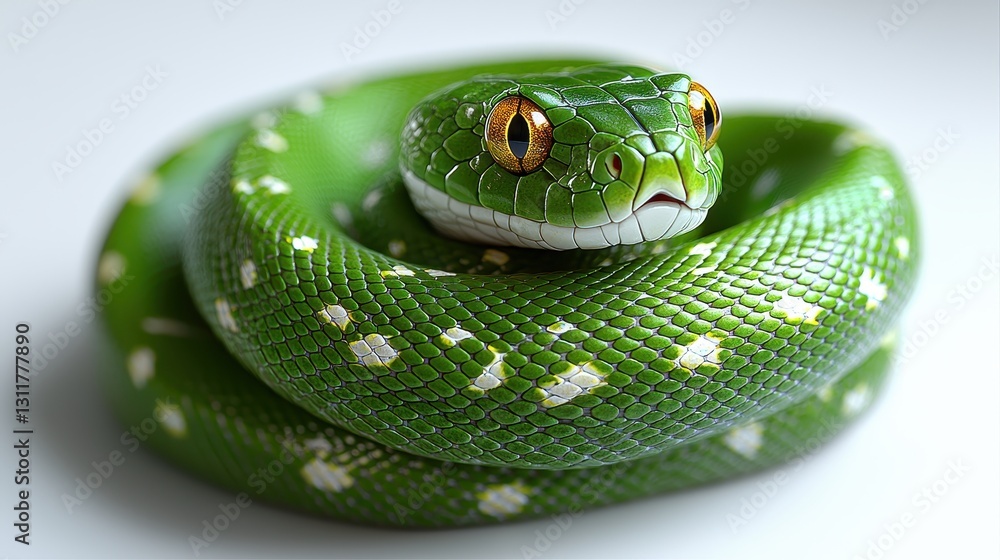 Fototapeta premium Green Snake, Close-up, Studio, Light Background