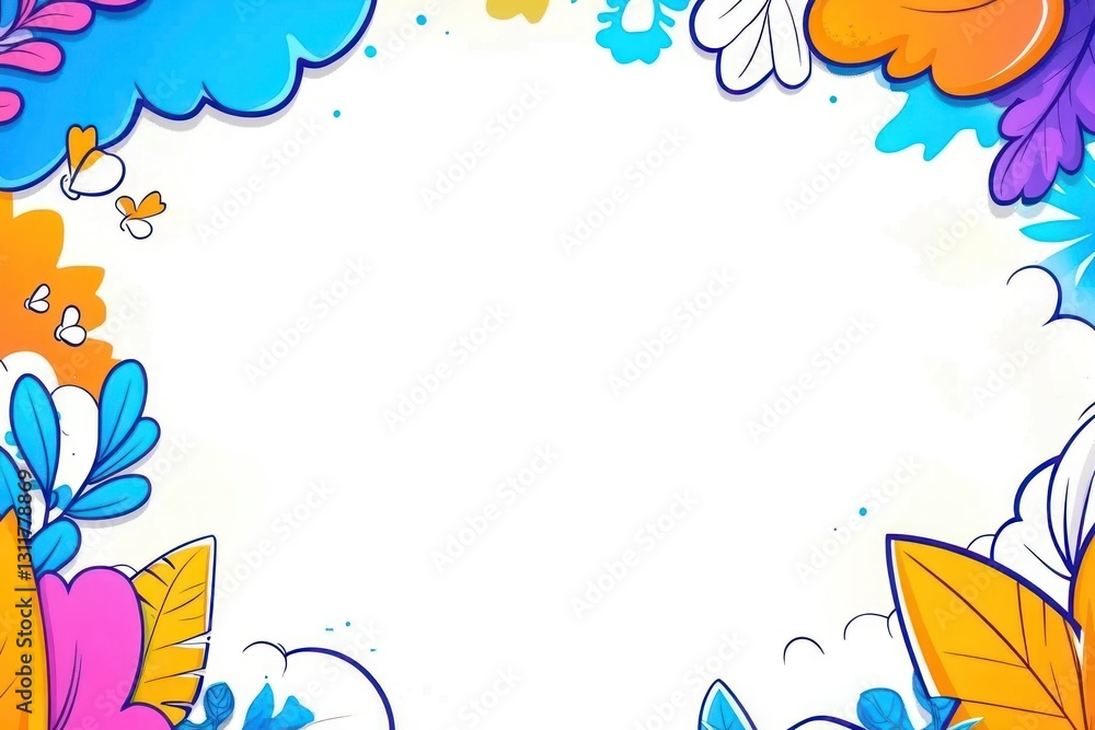 Bordered floral art Clouds, butterflies and plants framing blank white space. Bright background image Bordered floral art Clouds, butterflies and plants framing blank white space. Bright background image