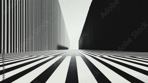 Abstract monochrome architectural convergence with stark linear patterns