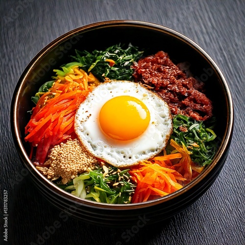 Bibimbap with delicious vegetables and egg yolk
