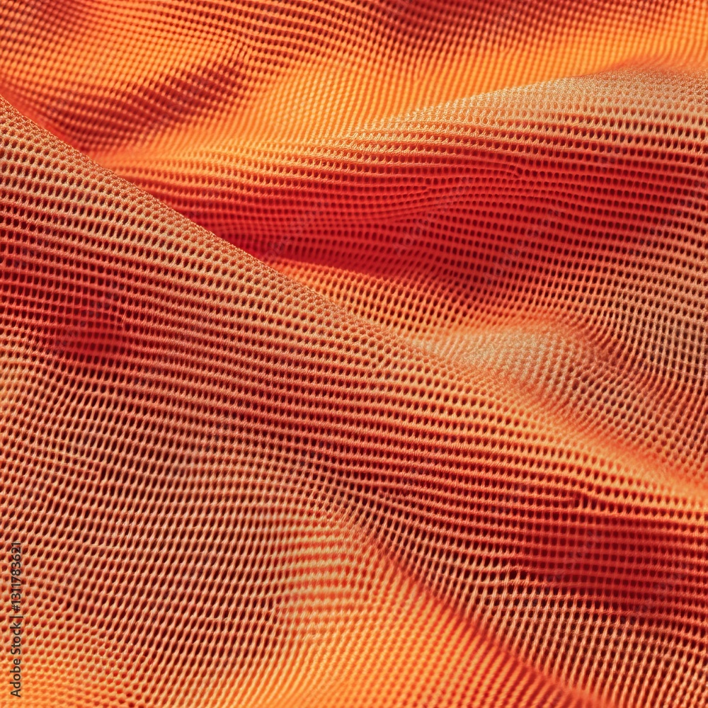 Orange mesh fabric texture with waves and patterns Orange mesh fabric texture with waves and patterns