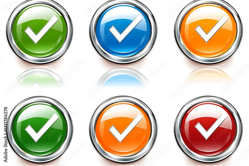 Colorful Check Marks, Set of Shiny Buttons, Selection Choice Colorful Check Marks, Set of Shiny Buttons, Selection Choice