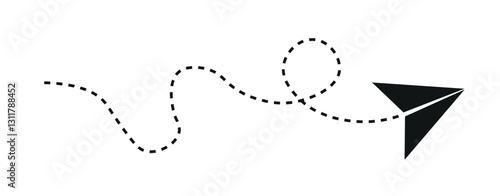 Paper plane with dotted line. Travel symbol. Origami paper airplane png and vector illustration on transparent background