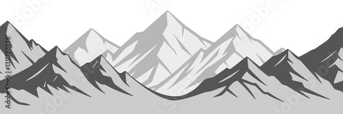 Silhouette mountain range isolated on white background, seamless border, vector design