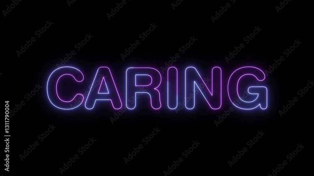 caring symbol. concept words caring bright glowing neon effects, vibrant and colorful text animation on transparent background caring symbol. concept words caring bright glowing neon effects, vibrant and colorful text animation on transparent background