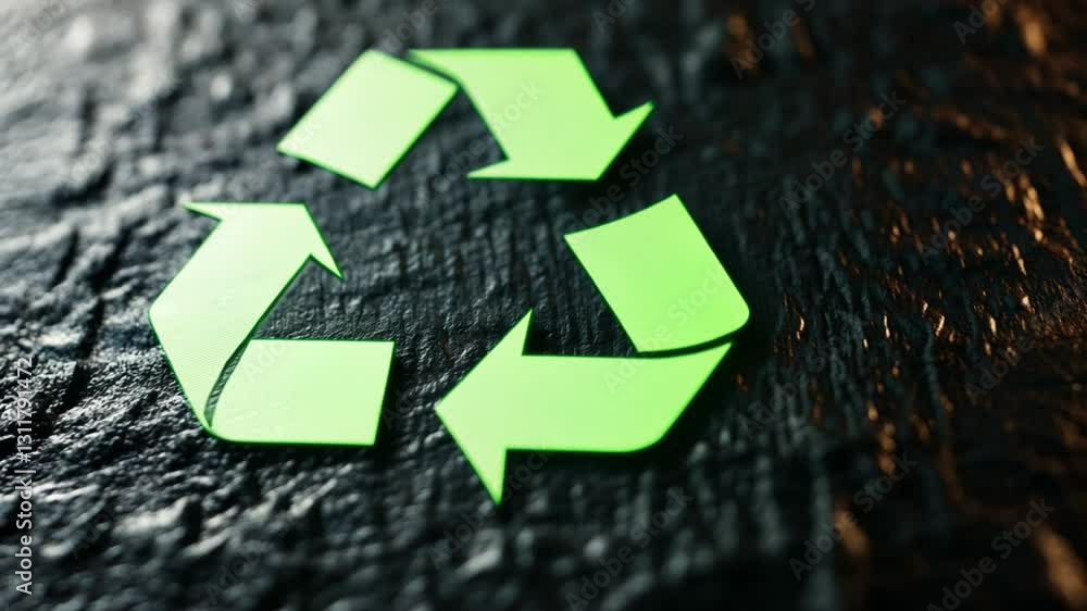 Green Recycling Symbol on Dark Surface Representing Sustainability and Eco-Friendly Concept