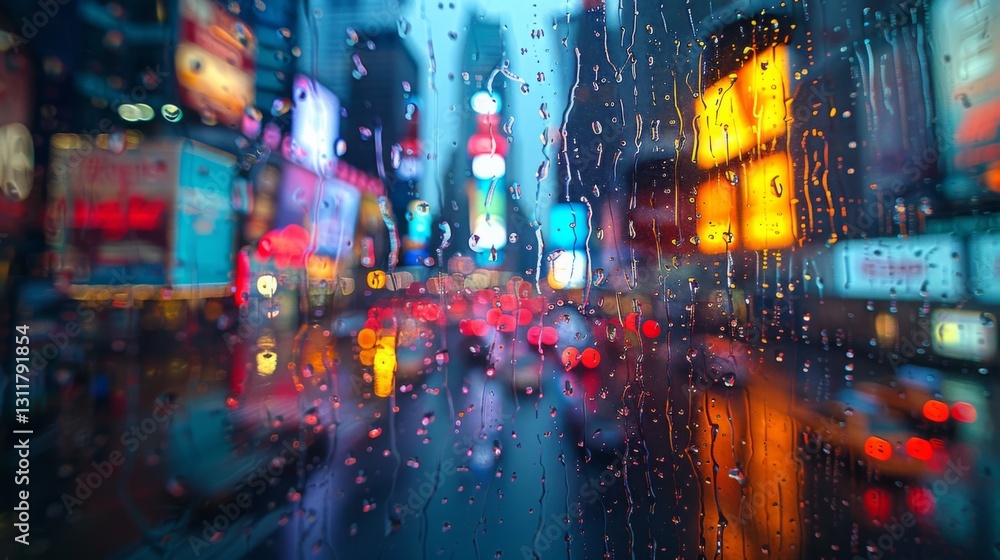 Rain-soaked urban scene with vibrant lights. Rain-soaked urban scene with vibrant lights.