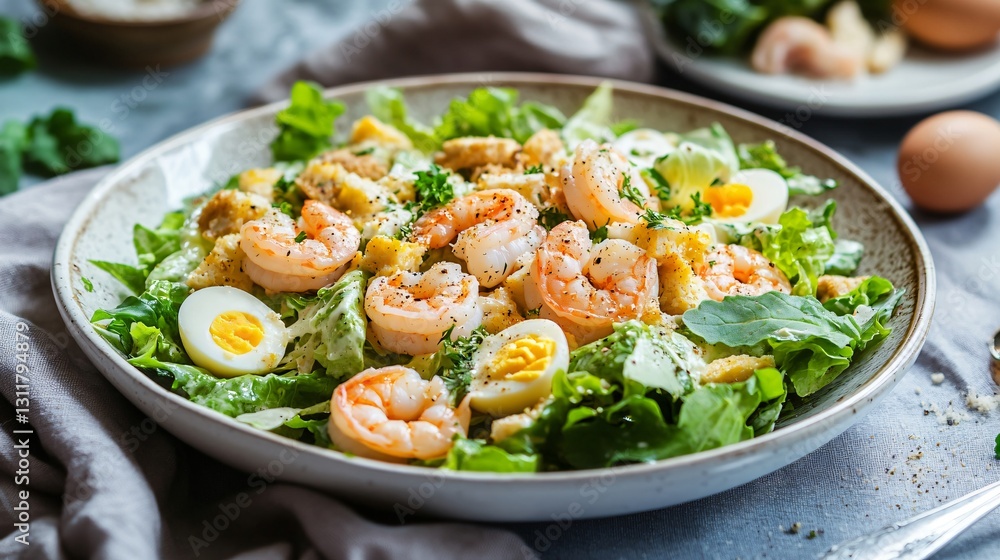 Fresh Caesar Salad with Shrimp & Quail Eggs Fresh Caesar Salad with Shrimp & Quail Eggs