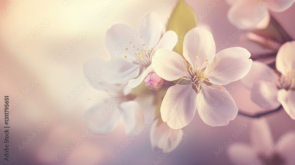 Fototapeta premium Soft-focus floral composition with fresh blossoms, perfect for spring and seasonal designs
