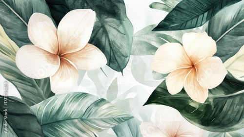 Wallpaper Mural Watercolor botanical illustrations of leaves and flowers in a pastel color palette for nature-inspired designs Torontodigital.ca