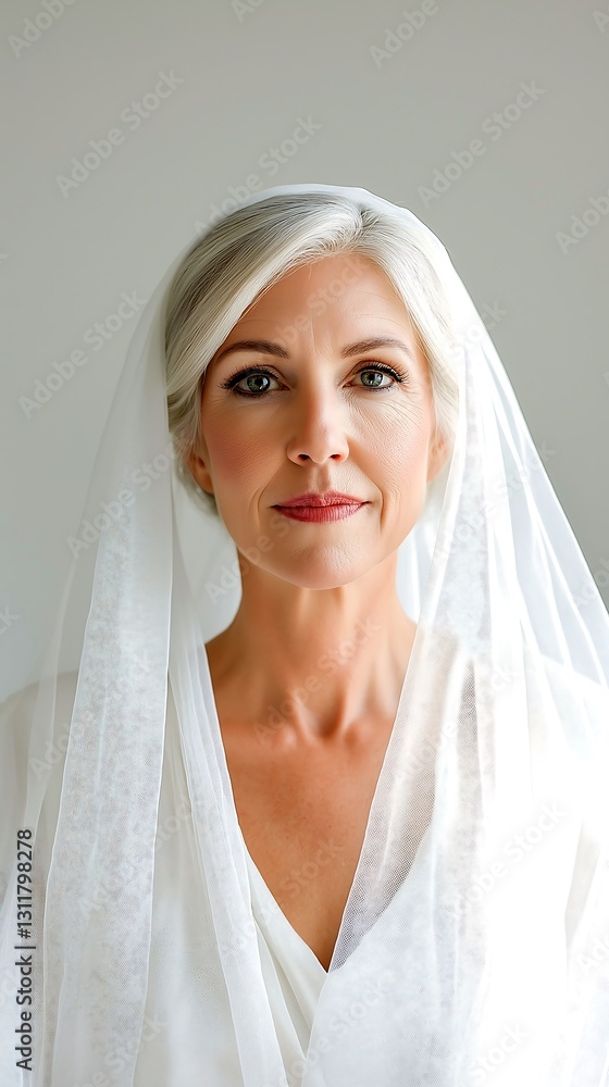 Fototapeta premium Elegant bride with silver hair in a soft white veil