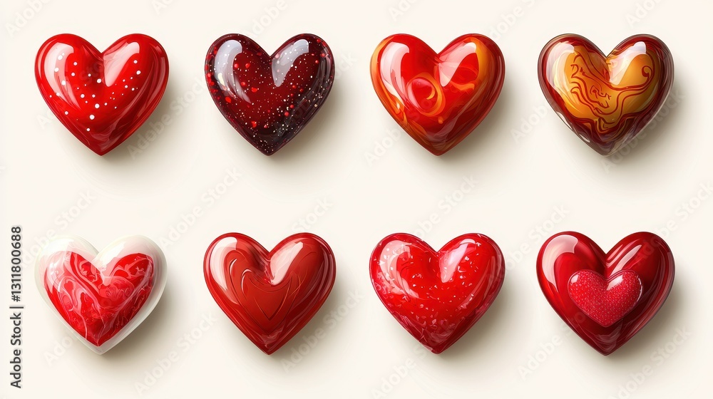 Fototapeta premium Heart-shaped sweets; studio shot; white background