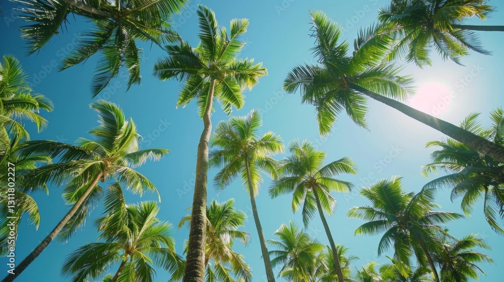 Fototapeta premium Tall palm trees under bright blue sky